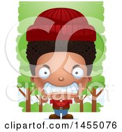 Clipart Graphic Of A 3d Mad Black Lumberjack Boy In The Woods Royalty Free Vector Illustration