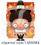 Clipart Graphic Of A 3d Mad Black Pilgrim Boy Over Leaves Royalty Free Vector Illustration