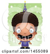 Poster, Art Print Of 3d Happy Black Wizard Boy Over A Spiral And Star Pattern