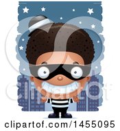 Clipart Graphic Of A 3d Grinning Black Robber Boy Against A City At Night Royalty Free Vector Illustration