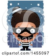 Clipart Graphic Of A 3d Happy Black Robber Boy Against A City At Night Royalty Free Vector Illustration
