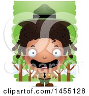 Clipart Graphic Of A 3d Happy White Park Ranger Girl In The Woods Royalty Free Vector Illustration