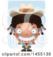 Poster, Art Print Of 3d Grinning Black Girl Cowboy Sheriff Over Strokes