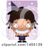 Poster, Art Print Of 3d Grinning Black Witch Girl Over A Spiral And Star Pattern