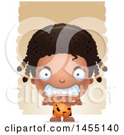 Clipart Graphic Of A 3d Mad Black Caveman Girl Over Strokes Royalty Free Vector Illustration