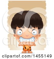 Clipart Graphic Of A 3d Mad Caveman Boy Over Strokes Royalty Free Vector Illustration