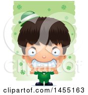 Clipart Graphic Of A 3d Mad Irish Boy Over St Patricks Day Shamrocks Royalty Free Vector Illustration