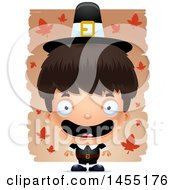 Clipart Graphic Of A 3d Mad Pilgrim Boy Over Leaves Royalty Free Vector Illustration