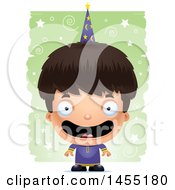 Poster, Art Print Of 3d Happy Wizard Boy Over A Spiral And Star Pattern