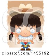 Poster, Art Print Of 3d Mad Girl Cowboy Sheriff Over Strokes