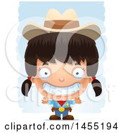Poster, Art Print Of 3d Grinning Girl Cowboy Sheriff Over Strokes