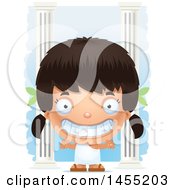 Clipart Graphic Of A 3d Grinning Greek Girl With Columns Royalty Free Vector Illustration
