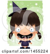 Poster, Art Print Of 3d Happy Witch Girl Over A Spiral And Star Pattern