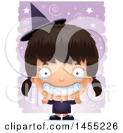 Poster, Art Print Of 3d Grinning Witch Girl Over A Spiral And Star Pattern