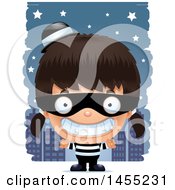 Poster, Art Print Of 3d Grinning Robber Girl Against A City At Night