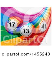 Poster, Art Print Of Rainbow Swoosh With Colorful Striped 3d Bingo Or Lottery Balls