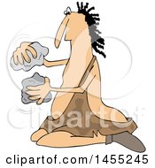 Cartoon Caveman Banging Rocks Together