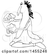 Poster, Art Print Of Cartoon Black And White Caveman Banging Rocks Together