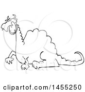 Clipart Of A Cartoon Black And White Angry Dragon Royalty Free Vector Illustration