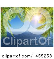 Clipart Of A 3d Border Of Palm Branches With A Sunny Sky Over The Sea Royalty Free Illustration