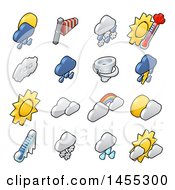 Clipart Of 3d Isometric Styled Weather Forecast Icons Royalty Free Vector Illustration