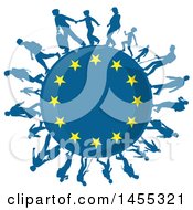Poster, Art Print Of European Flag Globe With Silhouetted Immigrants