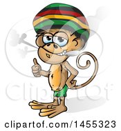Poster, Art Print Of Cartoon Jamaican Rasta Monkey Giving A Thumb Up And Smoking A Joint