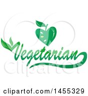 Poster, Art Print Of Green Vegetarian Text Design With An Apple And Leaves