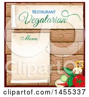 Clipart Of A Vegetarian Restaurant Menu Design On Wood Royalty Free Vector Illustration