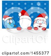 Poster, Art Print Of Cartoon Happy Santa Claus Faceless Photo Op Template And Owl Over Snowflakes