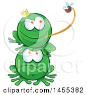 Poster, Art Print Of Cartoon Frog On Top Of Another Grabbing A Fly With His Tongue