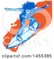 Poster, Art Print Of Blue Male Surfer With Dreadlocks Riding An Orange Splatter Wave
