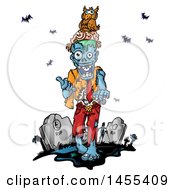 Poster, Art Print Of Cartoon Zombie With An Owl On His Brains In A Cemetery