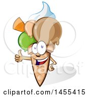 Cartoon Happy Waffle Ice Cream Cone Mascot Giving A Thumb Up