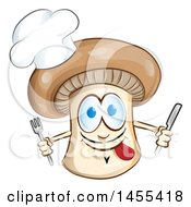 Poster, Art Print Of Cartoon Chef Mushroom Mascot Holding Cutlery