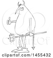 Clipart Of A Cartoon Black And White Devil Holding A Trident And Giving A Thumb Up Royalty Free Vector Illustration