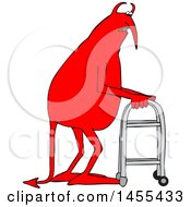 Clipart Of A Cartoon Old Devil Using A Walker Royalty Free Vector Illustration