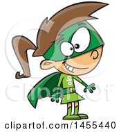 Clipart Of A Cartoon White Girl In A Green Super Hero Math Costume Royalty Free Vector Illustration