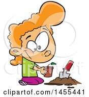 Poster, Art Print Of Cartoon Red Haired White Girl Planting A Seedling