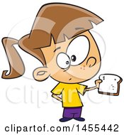 Clipart Of A Cartoon White Girl Holding A Slice Of Bread Royalty Free Vector Illustration