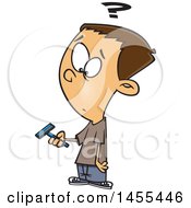 Cartoon White Boy Holding A Razor And Preparing To Shave For The First Time