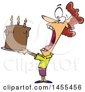 Clipart Of A Cartoon White Lady Swallowing An Entire Birthday Cake Royalty Free Vector Illustration