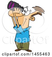 Clipart Of A Cartoon Happy White Guy Looking Through Binoculars Royalty Free Vector Illustration