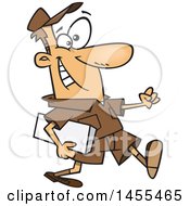 Poster, Art Print Of Cartoon Happy White Male Courier Carrying A Parcel