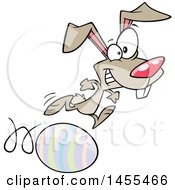 Clipart Of A Cartoon Easter Bunny Running On And Rolling An Egg Royalty Free Vector Illustration