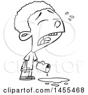 Clipart Of A Cartoon Lineart Boy Crying Over Spilled Milk Royalty Free Vector Illustration