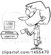 Poster, Art Print Of Cartoon Lineart Business Woman Putting A Note In A Suggestions Box