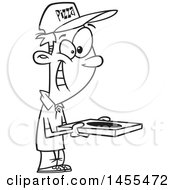 Poster, Art Print Of Cartoon Lineart Happy Pizza Delivery Guy Holding A Box