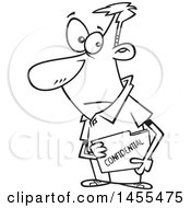 Clipart Of A Cartoon Lineart Business Man Carrying A Confidential File Folder Royalty Free Vector Illustration