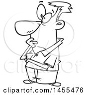 Clipart Of A Cartoon Lineart Man Thinking And Contemplating Royalty Free Vector Illustration